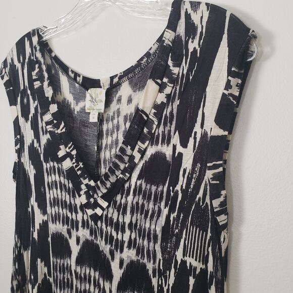 Anthropologie Western Wear Rayon Tank Tunic Blouse Flowy Black Cream Medium - Picture 4 of 8